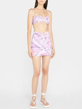 OCEANUS Elodie Geometric Co-Ord Mini Skirt Pink Geometric Print Stretch O Ring L